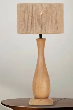 Lampada da tavolo di legno con paralume in juta Ultime Pezzi