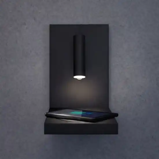 Applique nero per camera da letto con luce da lettura ricarica wireless 3w 3000k Esclusivo