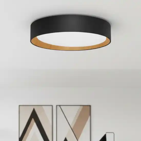 Ultimissimo Modello Plafoniera tonda in metallo e legno nera led 3000k dimmerabile 35cm