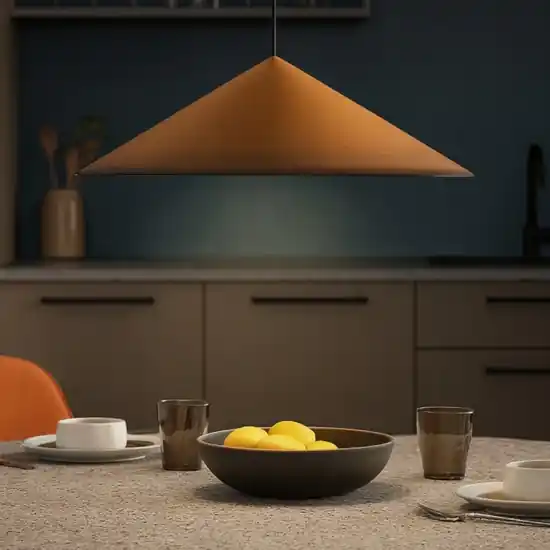 Lampadario led per cucina cono alluminio colore cuoio da tavolo Ultimissimo Modello