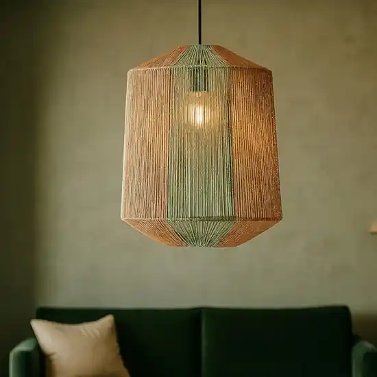 Lampadario a sospensione in rattan corda verde Offerta Lampo