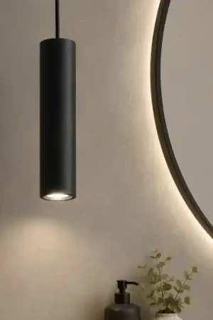 Di Tendenza Ondaluce so filo pc lampada cilindrica a sospensione nera per bagno