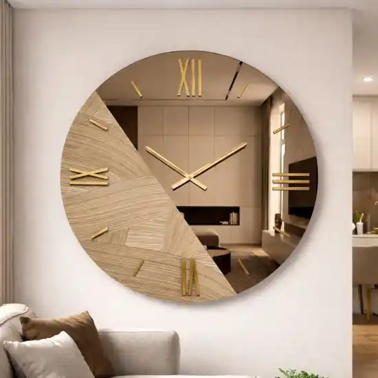 Orologio da parete 80cm specchio bronzo carta da parati oro Spedizione Espresso