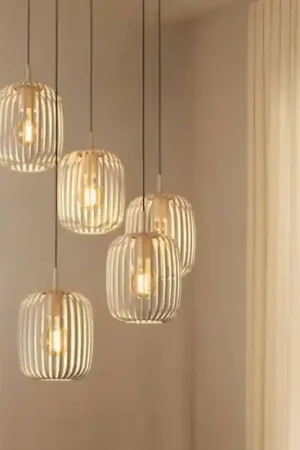 Romazzina eglo lampadario moderno colore sabbia 5 luci pendenti Non Perdere