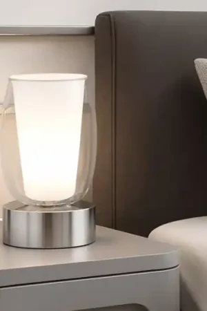Abat jour lampada da comodino cromo design vetro trasparente Promozione