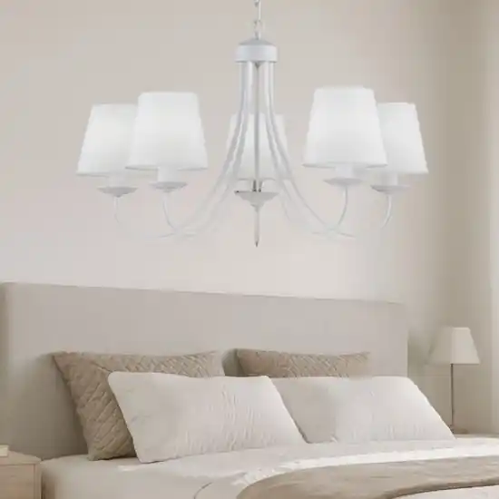 Lampadario per camera da letto 5 paralumi in tessuto bianco Subito Disponibile