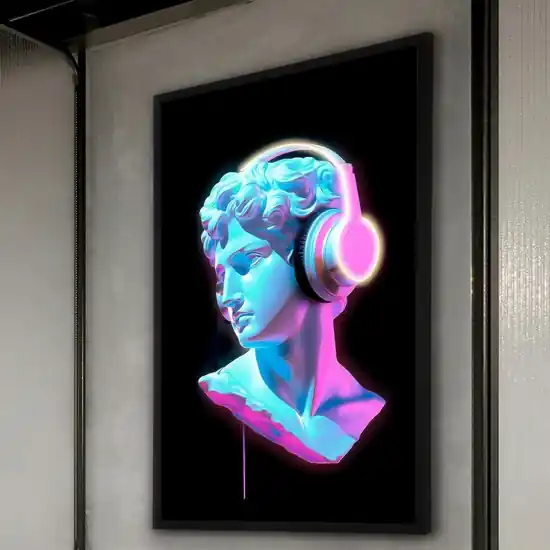 Prezzo Di Fabbrica Quadro busto con cuffie moderno luminoso led 120x80 cm
