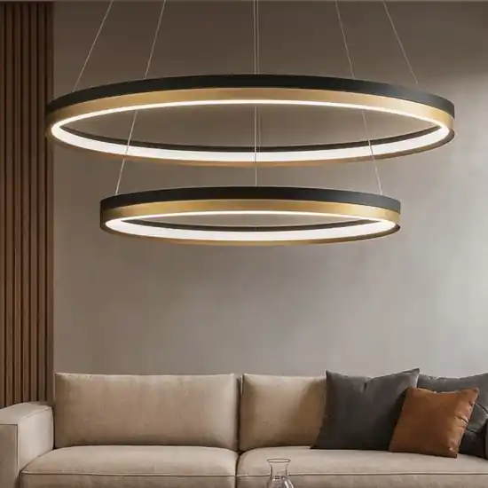 Lampadario doppio cerchio nero oro 80cm led98w 30000k dimmerabile Spedizione Espresso