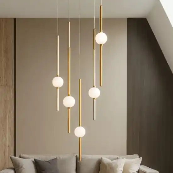 Lampadario con pendenti oro sfere vetro per soggiorno 61w 3000k Promo Stagionale