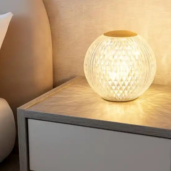 Promozione Esclusiva Lampada da comodino abat-jour sfera trasparente oro ricaricabile 1.5w 3200k