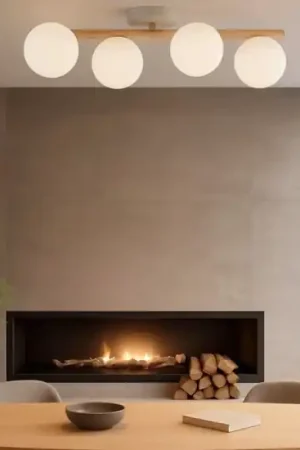 A Buon Prezzo Plafoniera di legno pino sfere vetro bianco per cucina
