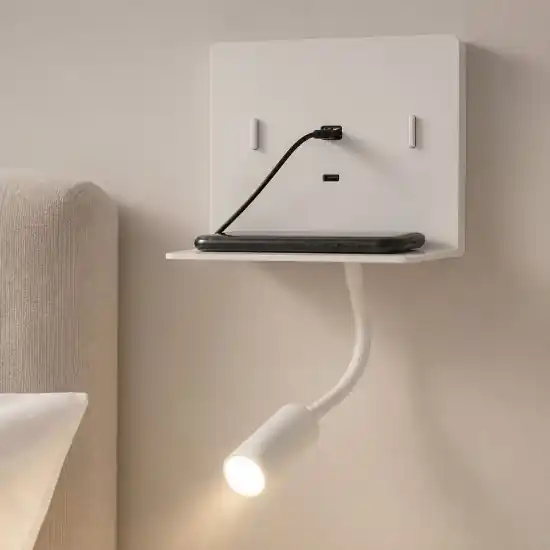 Nuova Collezione Applique bianco moderno da comodino presa usb luce orientabile 3w 3000k