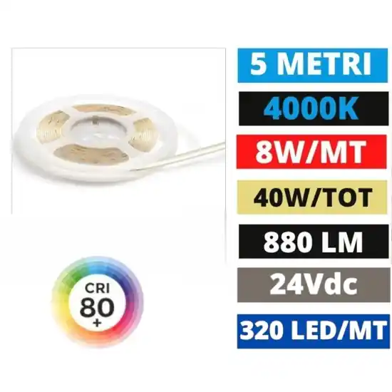 Offerta Limitata Gea luce bobina 5mt striscia led cob 8w-mt 4000k 24vdc
