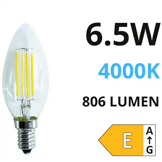 Lampadina e14 led 6,5w 4000k 806lm life candela vetro trasparente Spedito Oggi