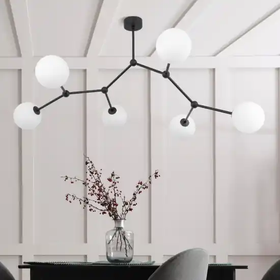 Offerta Del Giorno Plafoniera moderna per salotto nero 6 bocce bianche