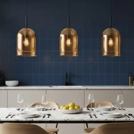Lampadario per isola cucina doppi vetri ambra 3 luci Offerta Speciale