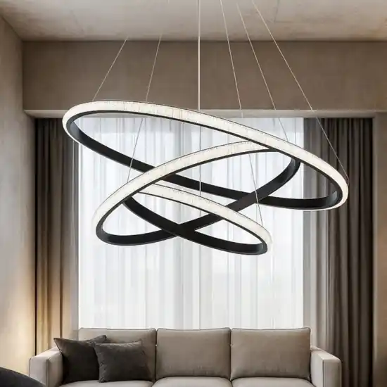 Lampadario design moderno cerchi nero led per salone Prezzo Ridotto