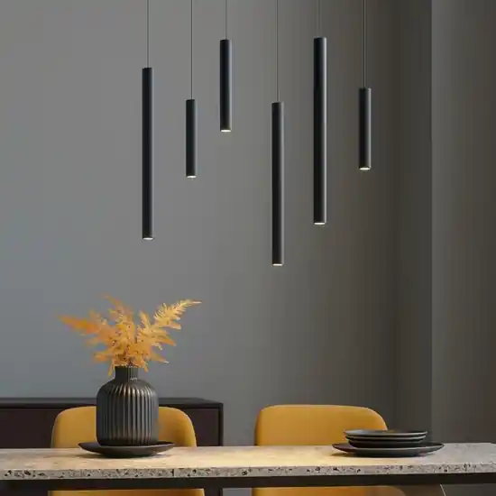 Economico Lampadario moderno per tavolo soggiorno nero 6 luci led dimmerabile 3000k