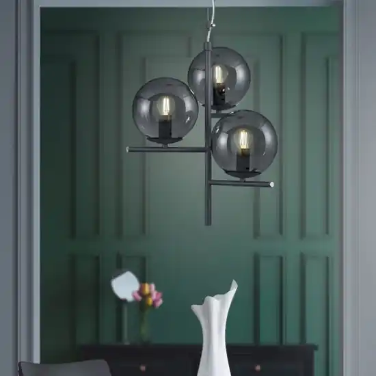 Solo Oggi Lampadario antracite con sfere vetro fume