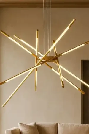 A Buon Prezzo Lampadario design moderno oro bacchette led per soggiorno