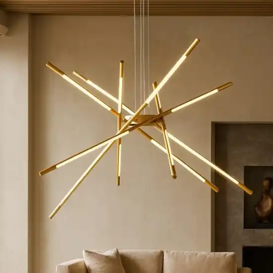 A Buon Prezzo Lampadario design moderno oro bacchette led per soggiorno