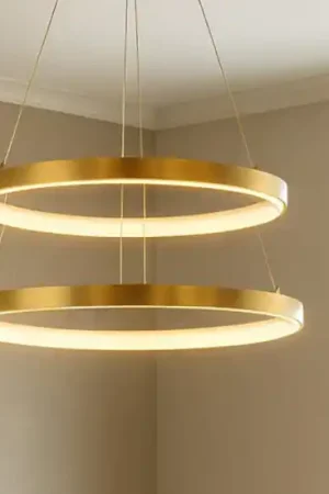 A Buon Prezzo Lampadario doppio anello foglia oro led 3000k dimmerabile moderno