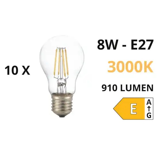 Offerta Confezione n10 lampadine e27 led 8w 3000k 910lm goccia trasparente ideal lux