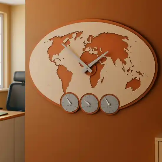 Orologio da parete planisfero fusi orari legno colore sabbia rosata Prezzo Scontato