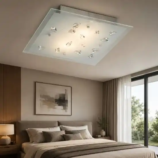 Plafoniera per camera da letto quadrata 40cm di vetro in cristallo Popolare