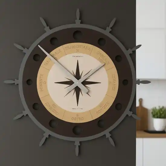 Orologio da parete rosa dei venti legno marrone Sconto