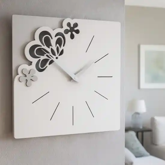 Orologio da parete moderno quadrato legno bianco grigio Acquista Ora