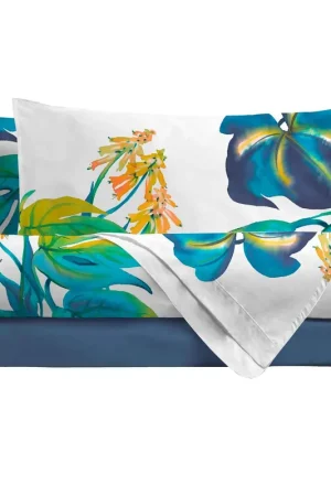 Economico Completo Letto Copriletto Matrimoniale in Cotone con Stampa Digitale - Fantasia Dominica Blu