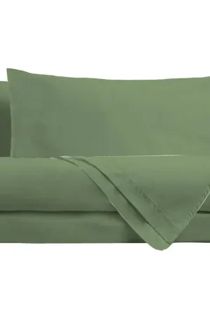 Vendita Finale Completo Letto Matrimoniale in Cotone - Tinta Unita Verde