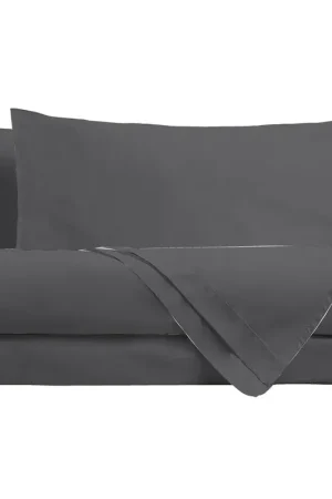 Completo Letto Singolo in Cotone - Tinta Unita Grigio Scuro Prezzo Di Fabbrica