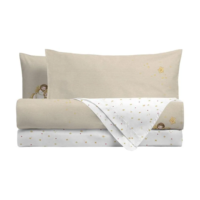 THUN® Completo Letto Piazza e Mezza con Stampa Digitale - Fantasia Natale Angel Vanilla Prezzo Scontato