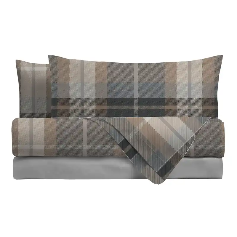 Ordina Subito Completo Letto Singolo in Cotone con Stampa - Fantasia Whisky Lennox Taupe