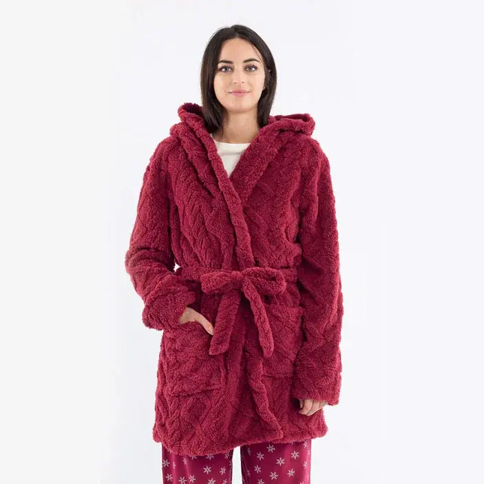 Set Notte Donna Roxa Vestaglia + Calzini Bordeaux Bestseller