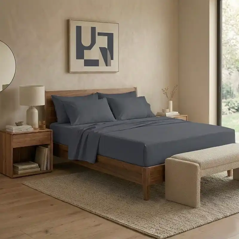 Reso Gratuito Happidea Completo Letto Matrimoniale in Cotone Tinta Unita Grafite