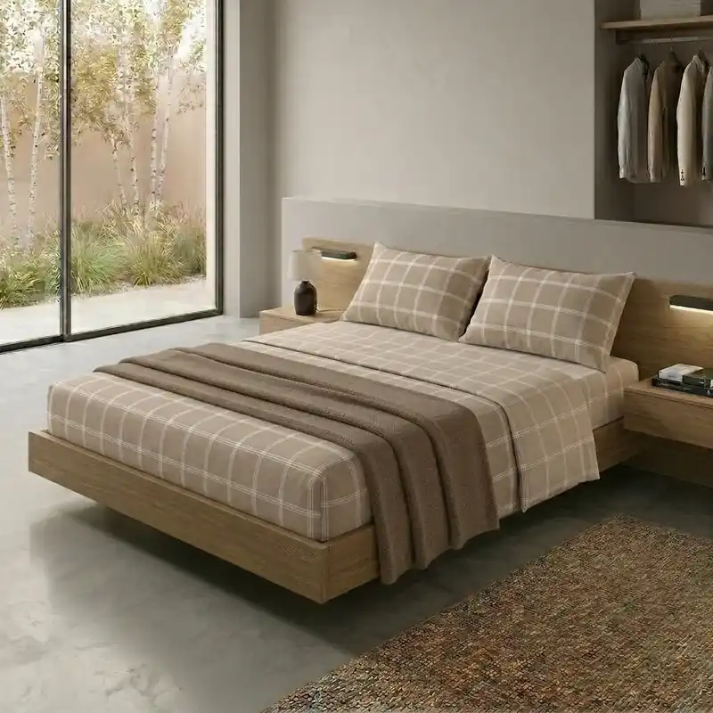 Completo Letto Matrimoniale con Stampa Atelier - Fantasia Efrem Beige Popolare