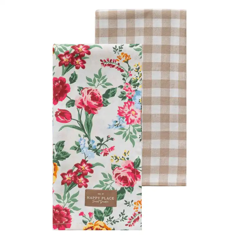 Prezzo Basso Set 2 Strofinacci Secret Garden 45x65 cm Debby Beige