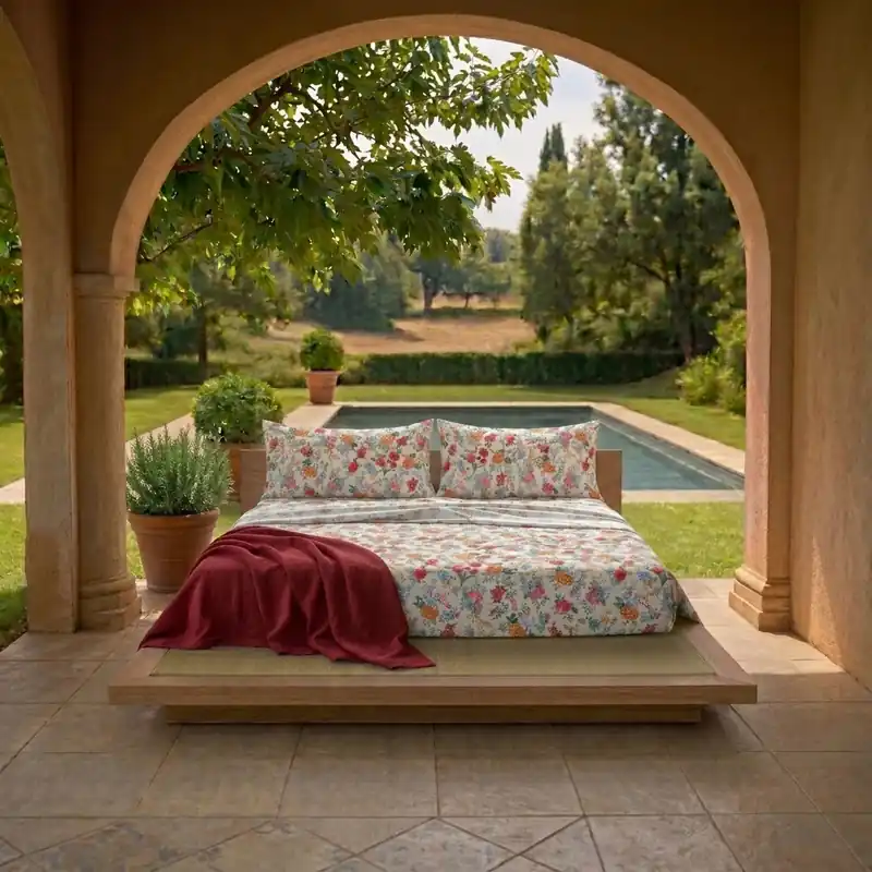 Completo Letto Matrimoniale in Cotone con Stampa - Fantasia Secret Garden Debby Beige Acquista Ora