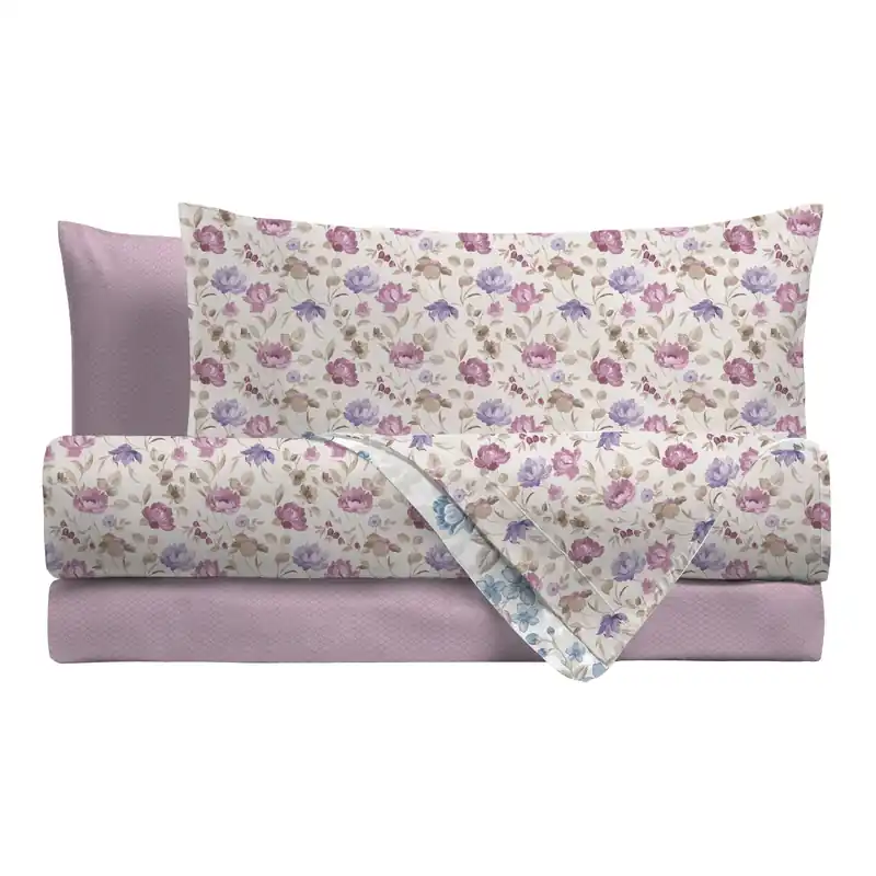 Completo Letto Matrimoniale Basic - Fantasia Marlise Mauve Spedizione Espresso