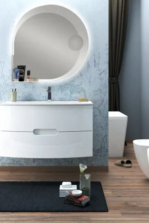 Compra Oggi Stesso Mobile bagno sospeso Lady, curvo, cm.100 bianco lucido con specchio led