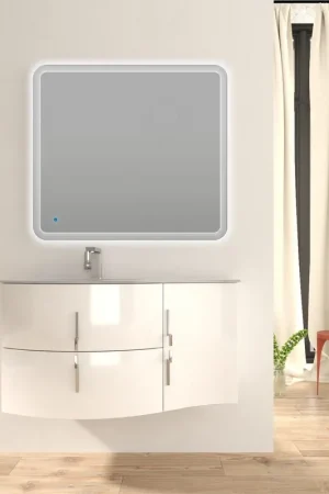 Mobile bagno sospeso Jane curvo cm 104 bianco lucido Nuovo Arrivo