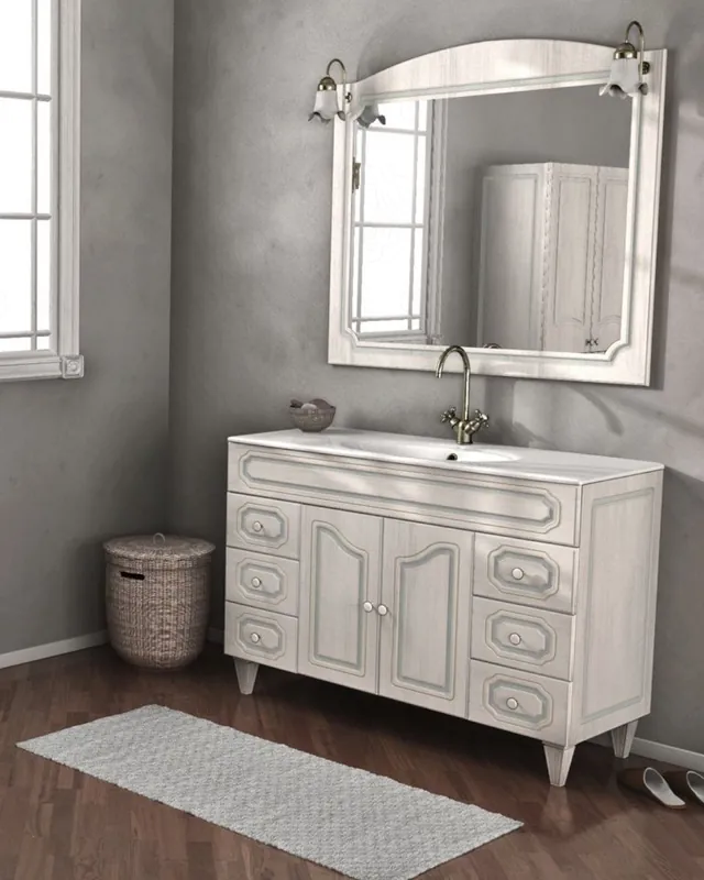 Mobile bagno a terra Picasso 120 cm con ante e cassetti completo di specchio e applique - decape Offerta Lampo