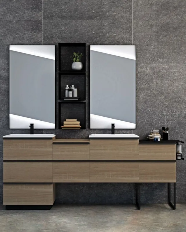 Promozione Mobile bagno a terra Ghibli rovere segato cm 220 con specchi e pensili