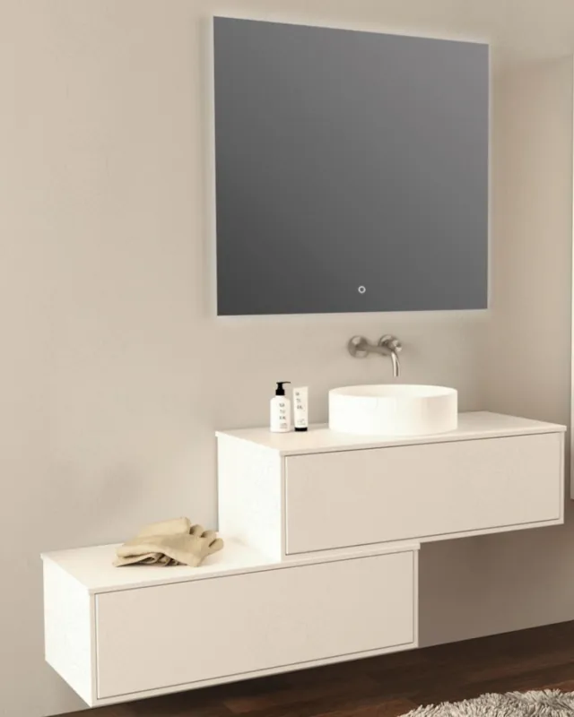 Mobile bagno sospeso Prisma cm 150 bianco opaco con cassettiera e top in mdf Spedizione Espresso