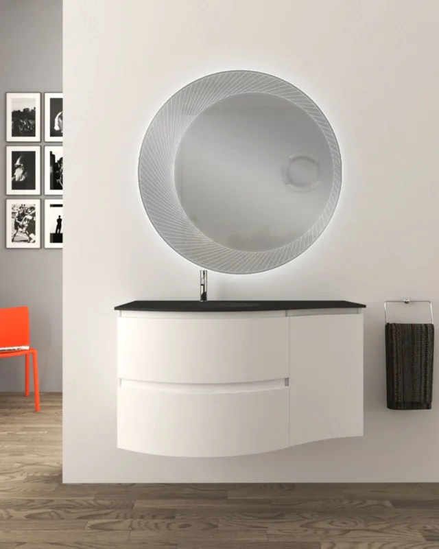 Nuovo Arrivo Mobile bagno sospeso 105 cm bianco opaco e lavabo in vetro nero - Greta